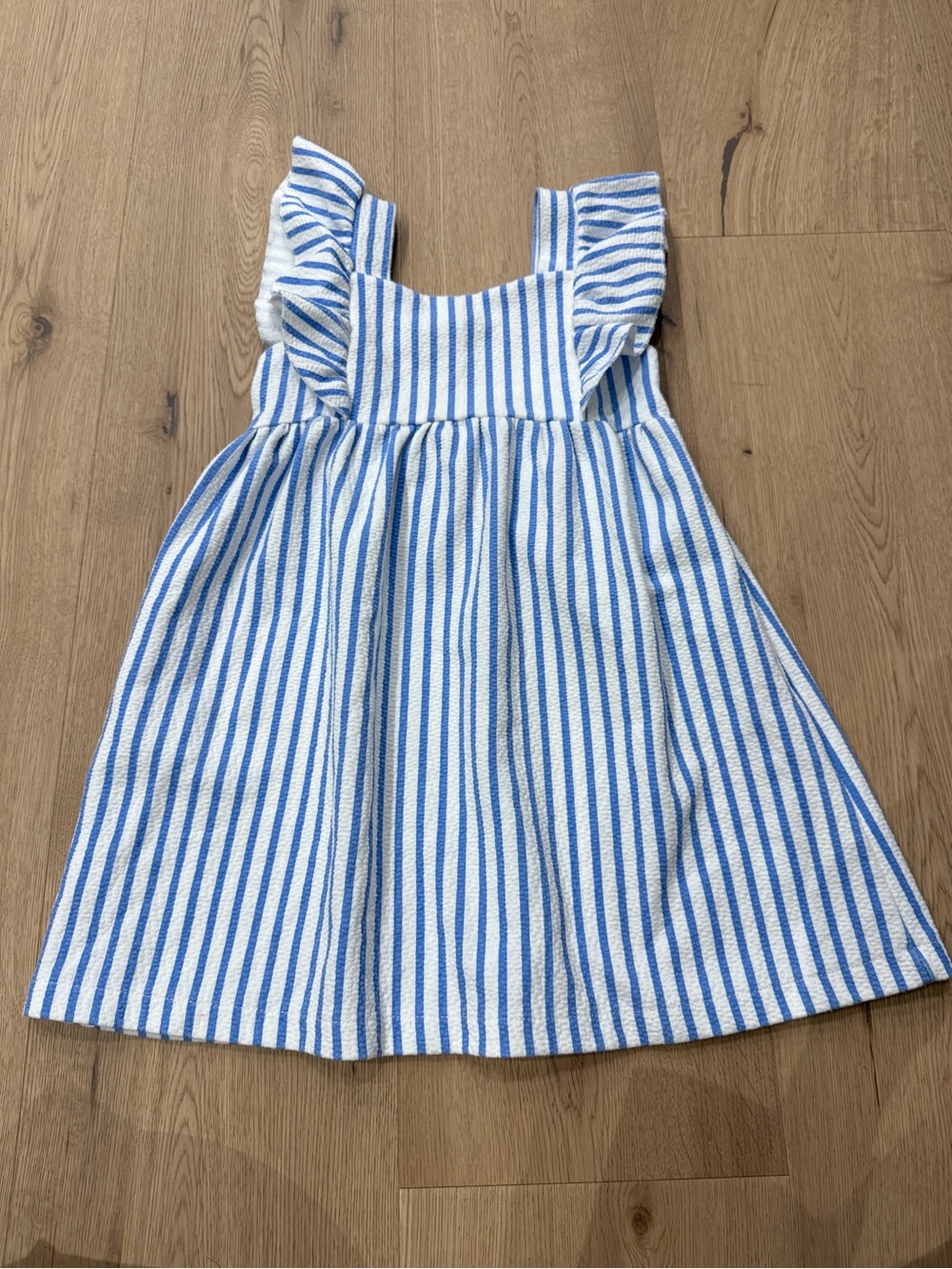 Zara | Blue & White Striped Ruffle Sleeve Girls' Dress